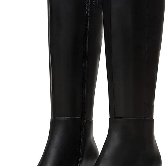 Knee High Boots Women Faux Leather Pointed Toe Kitten Heel Side Zipper - Picture 1 of 8